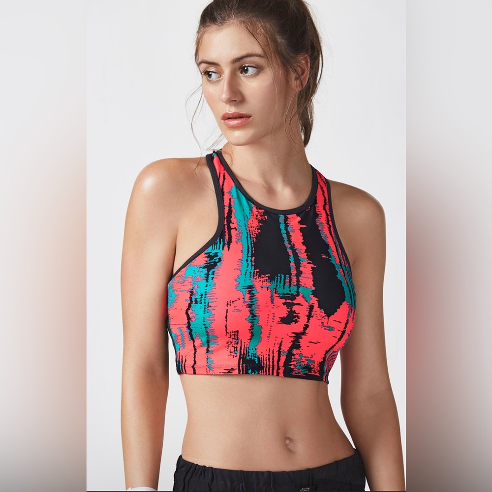 Fabletics High Neck Lined Racerback Sports Bra L